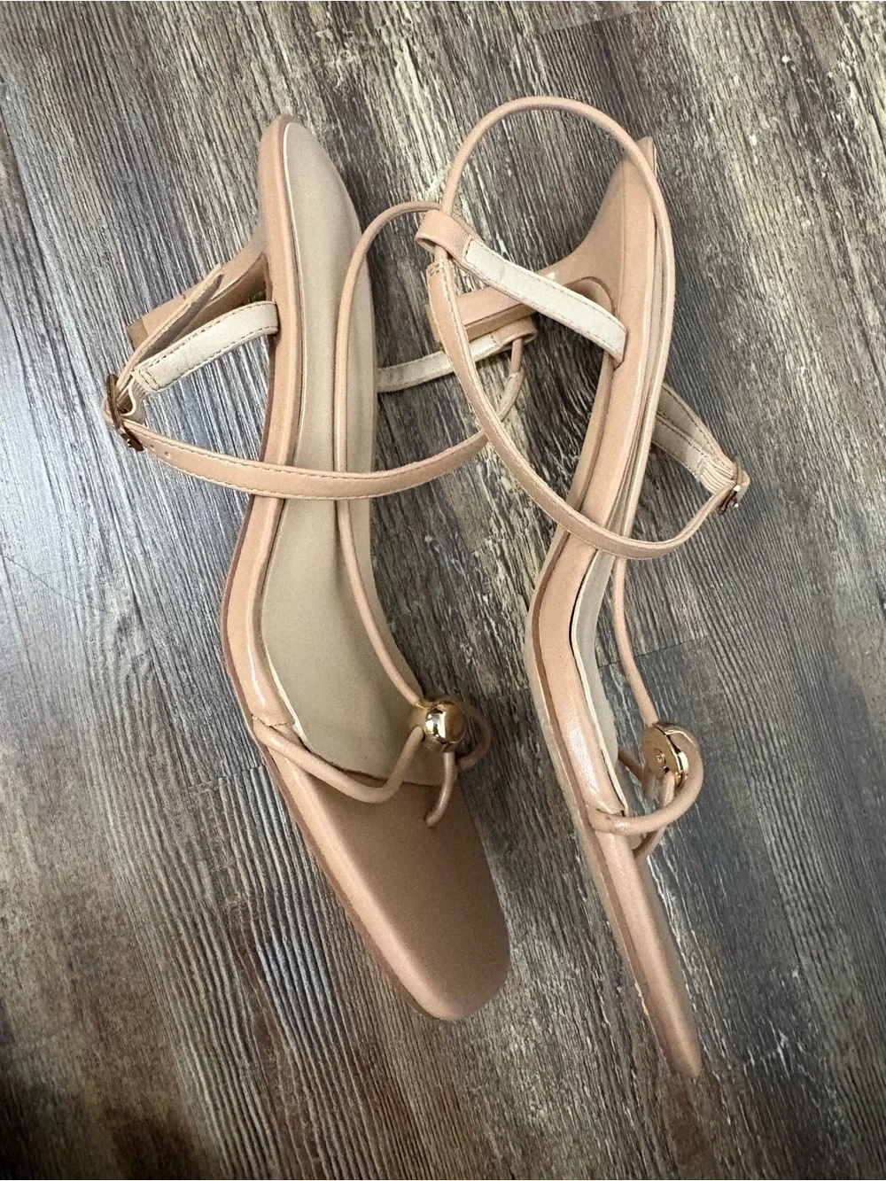 Strappy Heeled Sandals Pump 8.5 Light Tan Nude Wedding Bridal Summer Minimalist